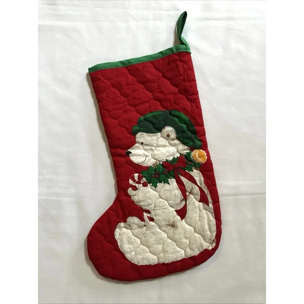 Vintage Handmade Quilted Christmas Stocking 14